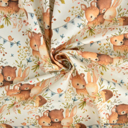 Tissu cretonne coton Noara motif animaux de la foret – OEKO TEX