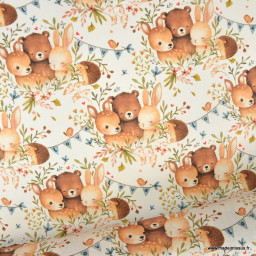 Tissu cretonne coton Noara motif animaux de la foret – OEKO TEX