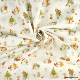 Tissu cretonne coton de Noël Izaac motif animaux de la forêt – OEKO TEX