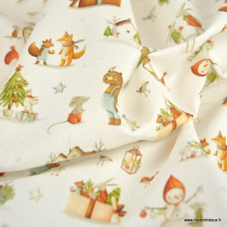 Tissu cretonne coton de Noël Izaac motif animaux de la forêt – OEKO TEX