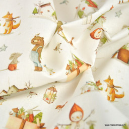 Tissu cretonne coton de Noël Izaac motif animaux de la forêt – OEKO TEX
