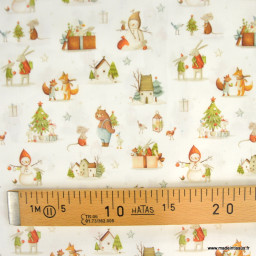 Tissu cretonne coton de Noël Izaac motif animaux de la forêt – OEKO TEX