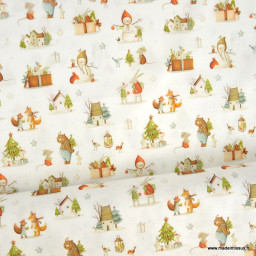 Tissu cretonne coton de Noël Izaac motif animaux de la forêt – OEKO TEX