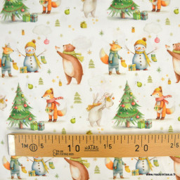 Tissu cretonne coton de Noël Nochou motif animaux de la forêt – OEKO TEX