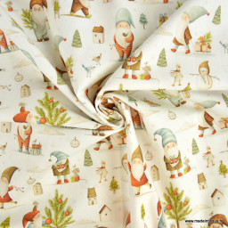 Tissu cretonne coton de Noël – Lutins et sapins – OEKO TEX