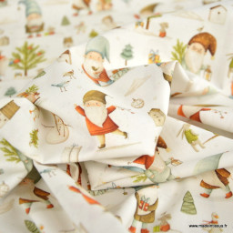 Tissu cretonne coton de Noël – Lutins et sapins – OEKO TEX
