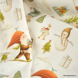 Tissu cretonne coton de Noël – Lutins et sapins – OEKO TEX