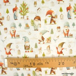 Tissu cretonne coton de Noël – Lutins et sapins – OEKO TEX