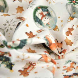 Tissu cretonne coton de Noël Foxno motif renards et boules de Noël – OEKO TEX