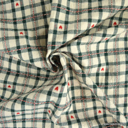 Tissu jacquard coton Villards – Carreaux verts et petits cœurs rouges