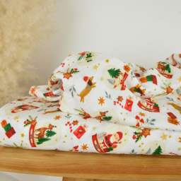 Tissu double gaze de coton Joujou motif boules à neige et teckels de Noël- OEKO TEX