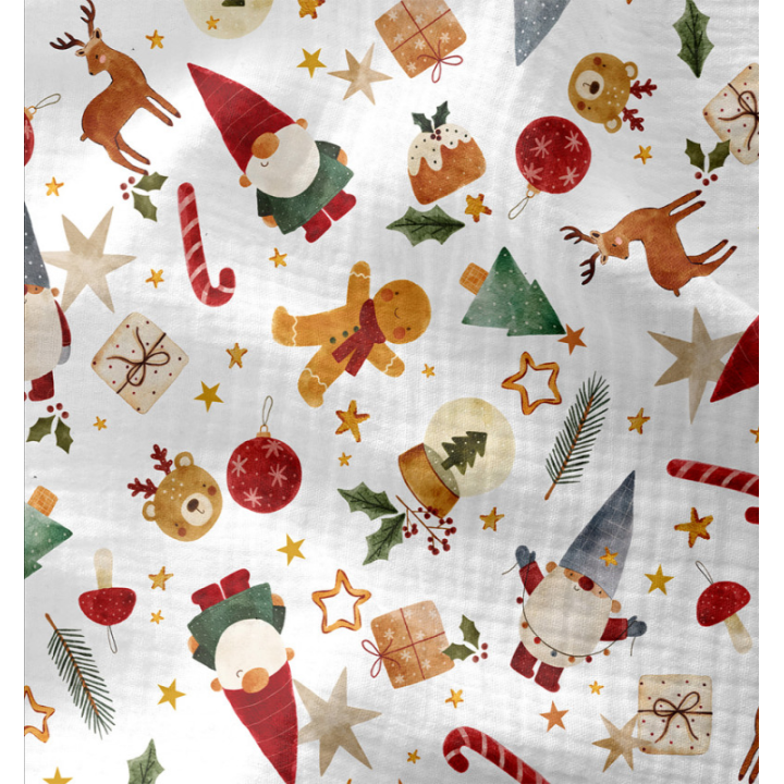 Tissu double gaze de coton Nowel motif de Noël- OEKO TEX