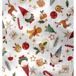Tissu double gaze de coton Nowel motif de Noël- OEKO TEX