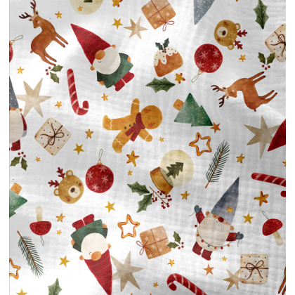 Tissu double gaze de coton Nowel motif de Noël- OEKO TEX