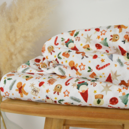 Tissu double gaze de coton Nowel motif de Noël - OEKO TEX