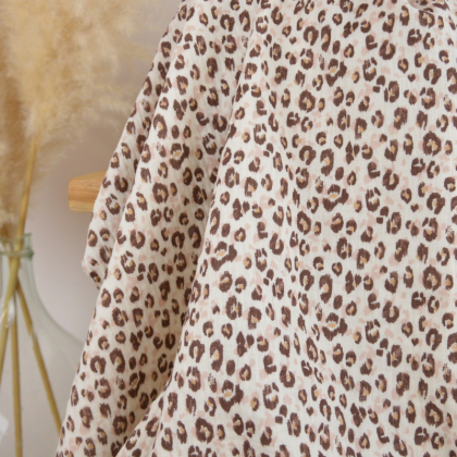 Tissu Double gaze Karli motif léopard doré - oeko tex