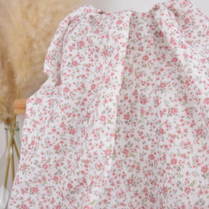 Tissu double gaze de coton Zoélie petites fleurs roses