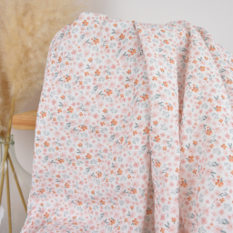 Tissu double gaze de coton Juline petites fleurs roses et vertes