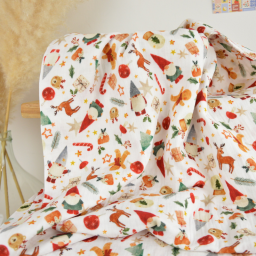 Tissu double gaze de coton Nowel motif de Noël - OEKO TEX