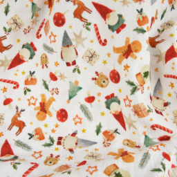Tissu double gaze de coton Nowel motif de Noël - OEKO TEX