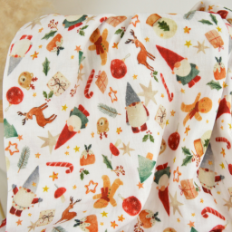 Tissu double gaze de coton Nowel motif de Noël - OEKO TEX