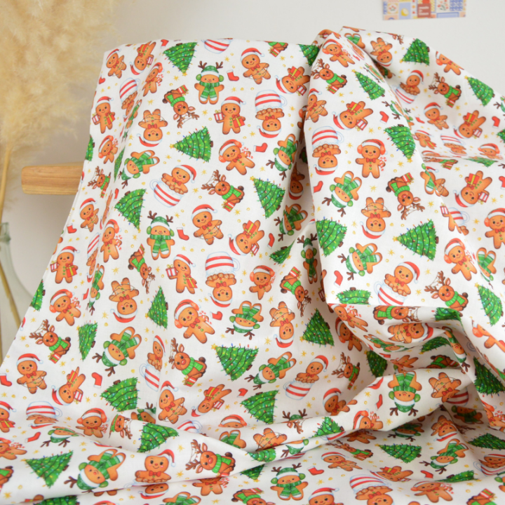 Tissu cretonne coton de Noël Ging motif Pains d'épice de Noël – OEKO TEX