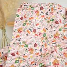 Tissu cretonne coton de Noël Bredle motif animaux et cadeaux de Noël – OEKO TEX