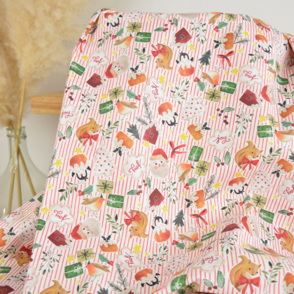 Tissu cretonne coton de Noël Bredle motif animaux et cadeaux de Noël – OEKO TEX