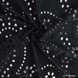 Voile de coton brodé et festonné Gaspard motif fleurs noires