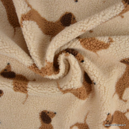 Tissu Fausse Fourrure Sherpa motif Teckels