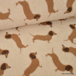 Tissu Fausse Fourrure Sherpa motif Teckels