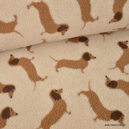 Tissu Fausse Fourrure Sherpa motif Teckels