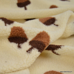 Tissu sherpa écru motif glands camel et chocolat