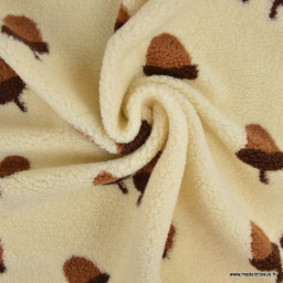 Tissu sherpa écru motif glands camel et chocolat