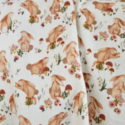 Tissu double gaze de coton Amidou motif lapins - OEKO TEX