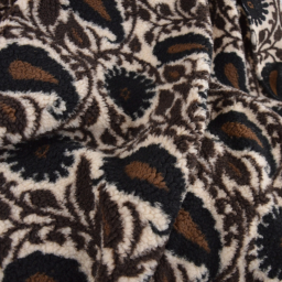 Tissu sherpa écru motif floral cachemire noir et chocolat
