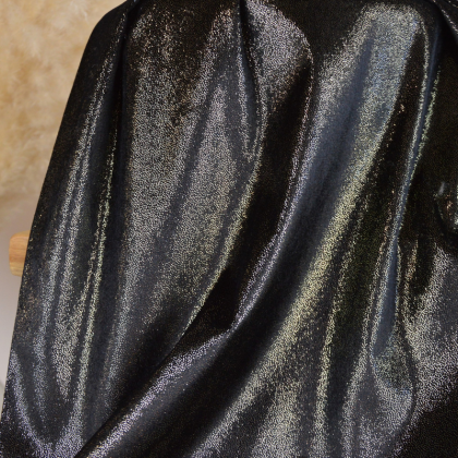 Tissu jersey velours à paillettes dorées fond Noir