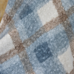 Tissu bouclette tartan bleu, beige et blanc cassé
