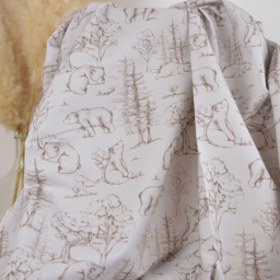 Toile de coton Ours de la foret magique fond beige