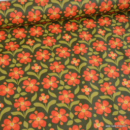 Tissu coton enduit Popreto – Fleurs vintage bronze et rouille