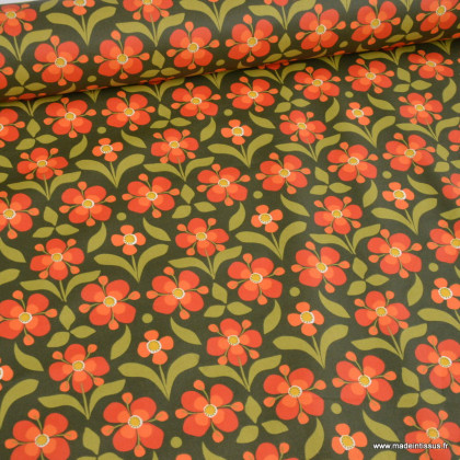 Tissu coton enduit Popreto – Fleurs vintage bronze et rouille