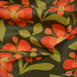 Tissu coton enduit Popreto – Fleurs vintage bronze et rouille