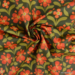 Tissu coton enduit Popreto – Fleurs vintage bronze et rouille
