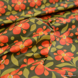 Tissu coton enduit Popreto – Fleurs vintage bronze et rouille