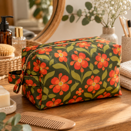 Tissu coton enduit Popreto – Fleurs vintage bronze et rouille