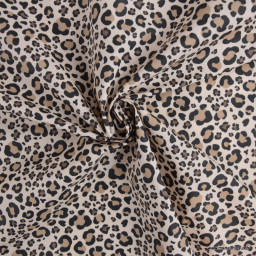 Tissu coton enduit Benja motif léopard charbon et gris