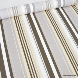 destockage Tissu polyester coton imprimé rayure bayadère taupe beige, 10m