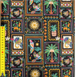Tissu coton imprimé Bomdia – Motifs tropicaux esprit patchwork Noir