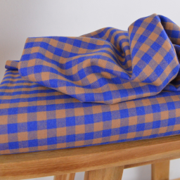 Flanelle douce motif Vichy carreaux - Cobalt et caramel