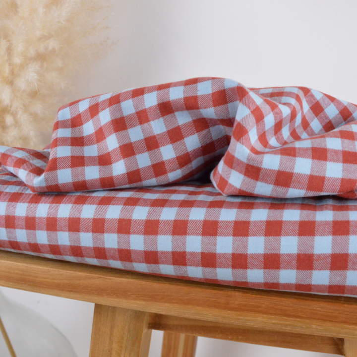 Flanelle douce motif Vichy carreaux - Fauve et givre